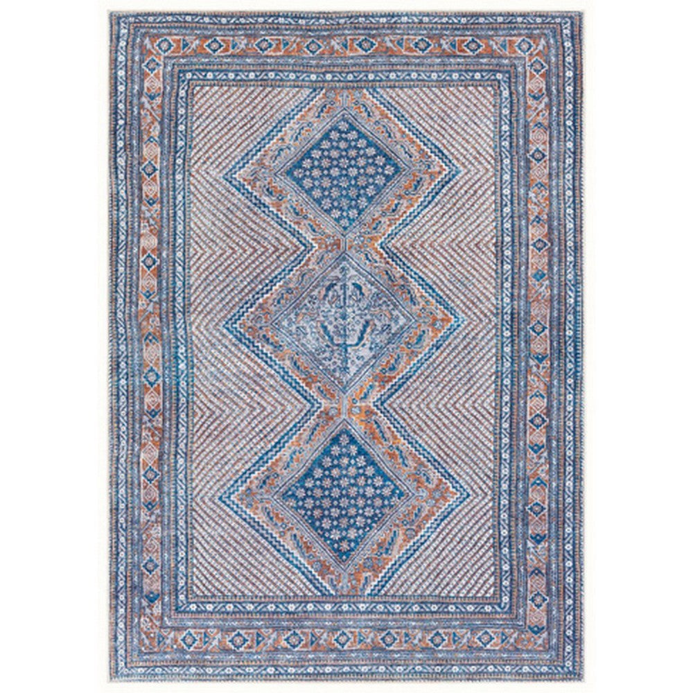 BENZARA Nia 5 x 7 Washable Soft Area Rug, Ornate, Border, Medium, Cornflower Blue - BM280178