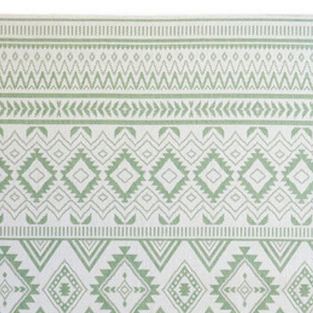 BENZARA Xyla 8 x 10 Soft Area Rug, Geometric Design, Tribal, Large, Cream, Green - BM280181