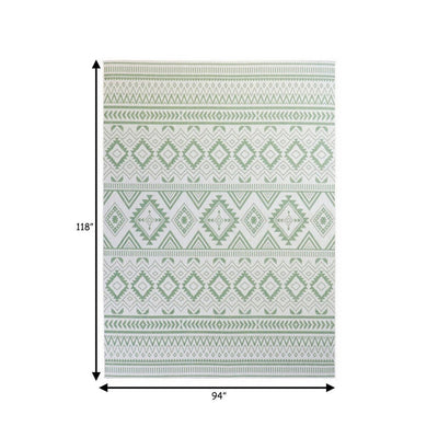 BENZARA Xyla 8 x 10 Soft Area Rug, Geometric Design, Tribal, Large, Cream, Green - BM280181