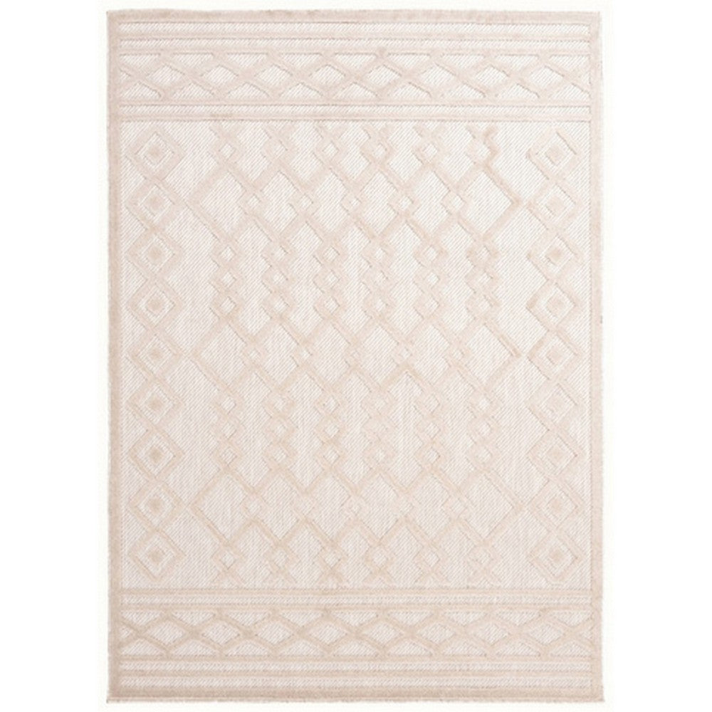 BENZARA 5 x 7 Fabric Floor Area Rug, Woven Diamond Design, Border, Medium, Cream - BM280188