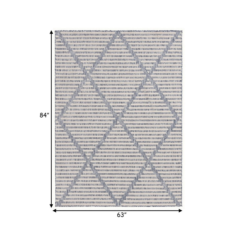 BENZARA 5 x 7 Fabric Floor Area Rug, Modern Woven Diamond, Stripes, Medium, Cream, Blue - BM280190