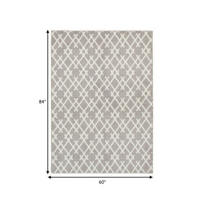 BENZARA 5 x 7 Fabric Floor Area Rug, Diamond, Symmetrical, Medium, Gray, Ivory - BM280194