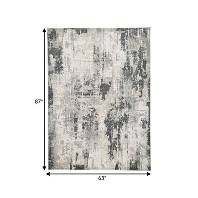 BENZARA Lyn 5 x 7 Abstract Art Area Rug, Fabric, 9mm, Medium, Washed Gray, Cream - BM280203