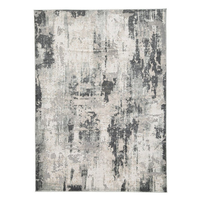 BENZARA Lyn 5 x 7 Abstract Art Area Rug, Fabric, 9mm, Medium, Washed Gray, Cream - BM280203