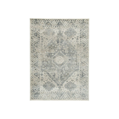 BENZARA 8 x 10 Modern Area Rug, Vintage Medallion Design, Soft Fabric, Cream, Gray - BM280208