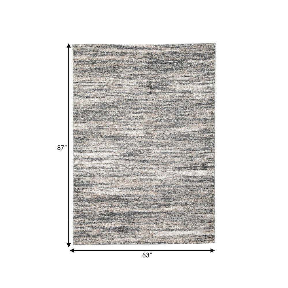 BENZARA Zeni 5 x 7 Modern Area Rug, Smokey Lined Design, Soft Fabric, Ivory, Beige - BM280226