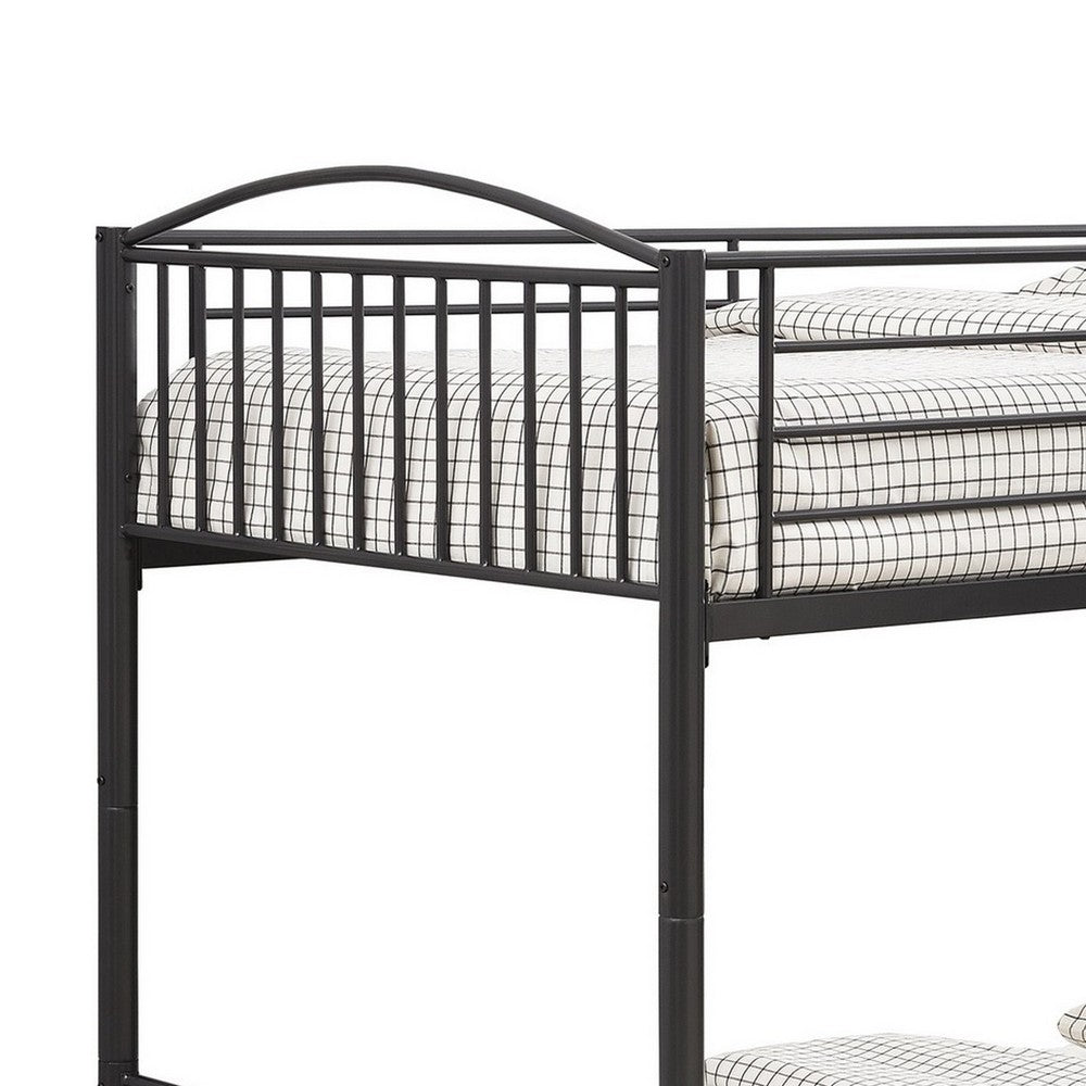 BENZARA Demi 79 Inch Metal Twin Bunk Bed, Curved Headboard, Slatted, Dark Black - BM280350