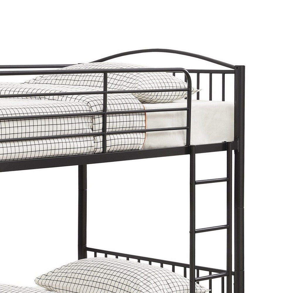 BENZARA Demi 79 Inch Metal Twin Bunk Bed, Curved Headboard, Slatted, Dark Black - BM280350