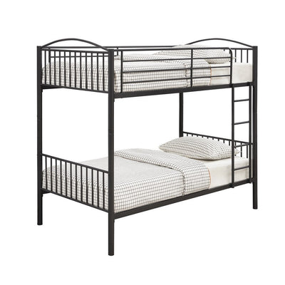 BENZARA Demi 79 Inch Metal Twin Bunk Bed, Curved Headboard, Slatted, Dark Black - BM280350