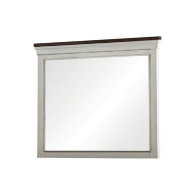 BENZARA Ivy 42 Inch Modern Rectangular Mirror with Wood Frame, Brown, White - BM280354