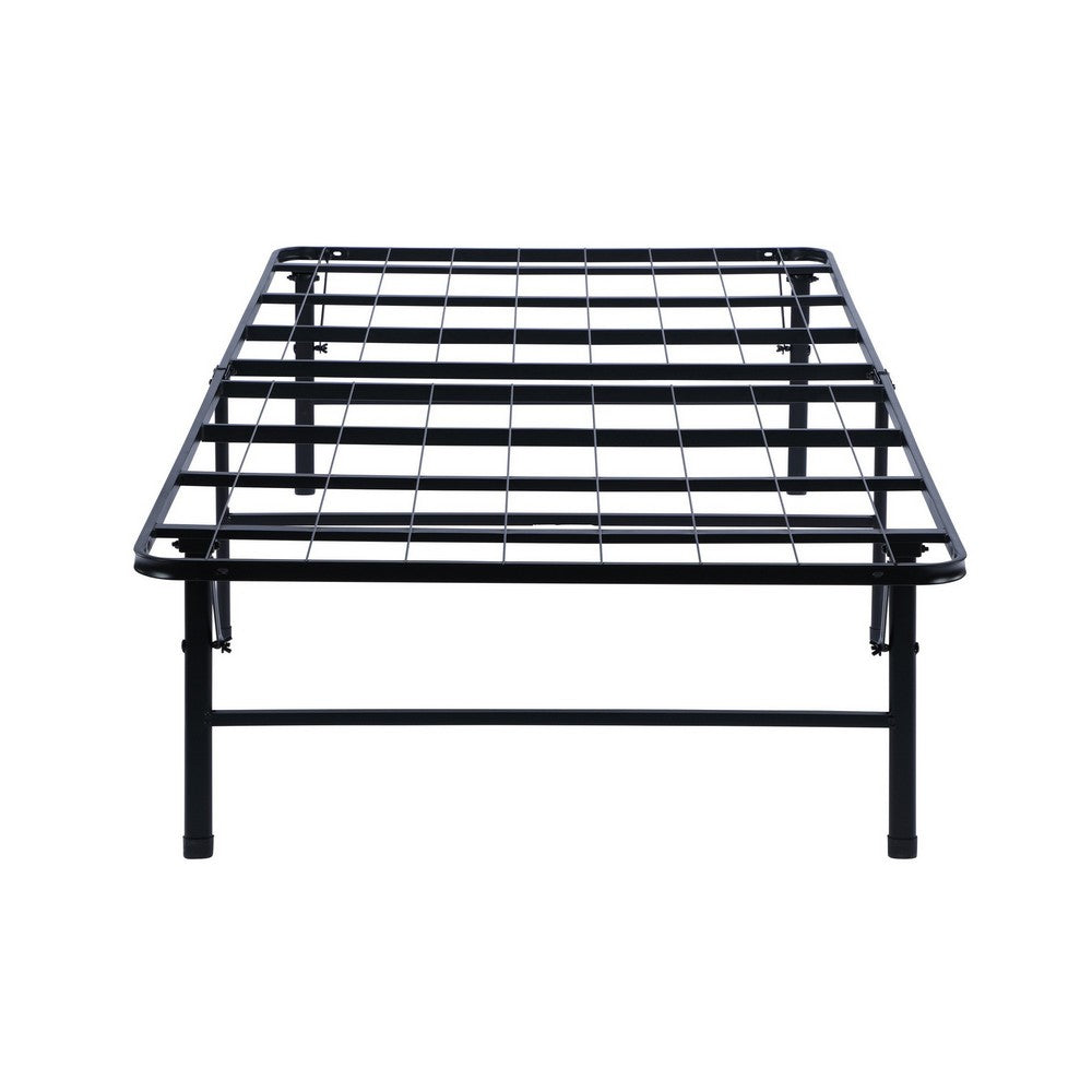 BENZARA Adel Full Size Low Profile Bed, Foldable Metal Frame, Black - BM280380