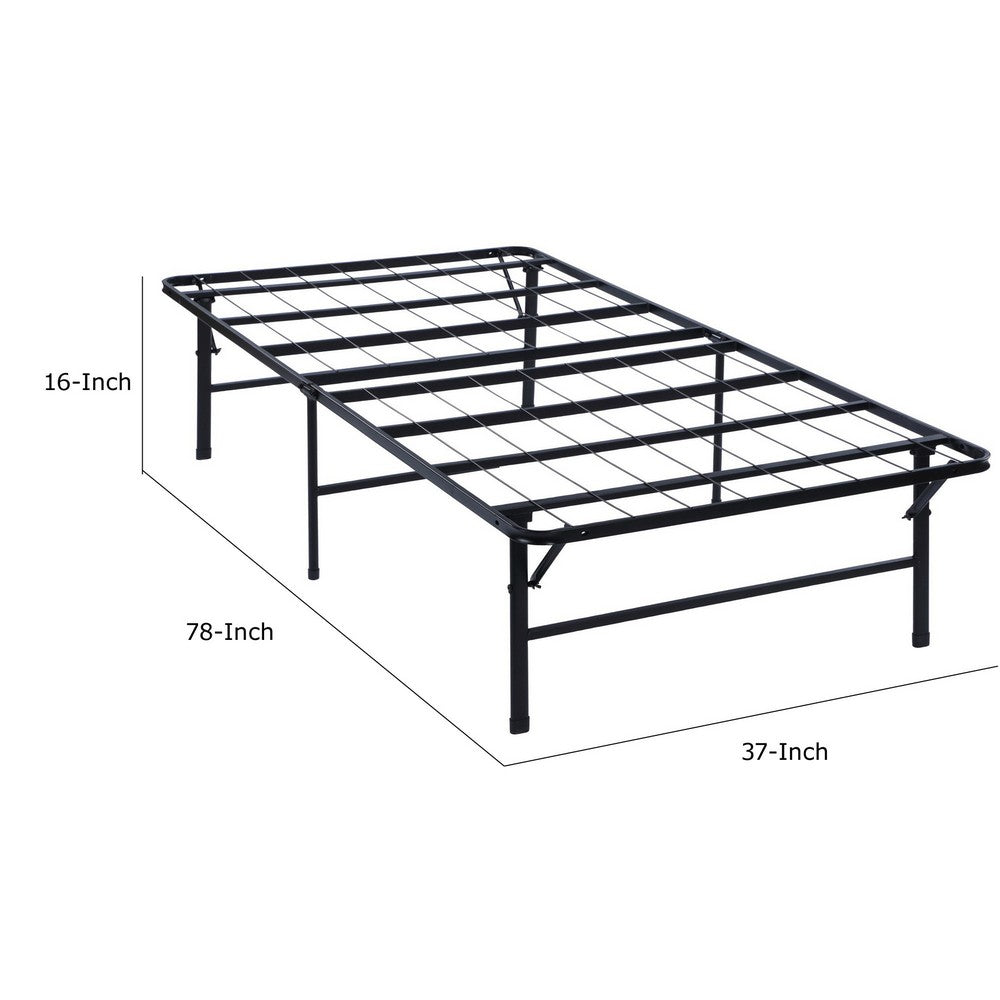 BENZARA Adel Extra Long Twin Size Low Profile Bed, Foldable Metal Frame, Black - BM280381