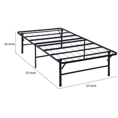 BENZARA Adel Twin Size Low Profile Bed, Foldable Metal Frame, Black - BM280382