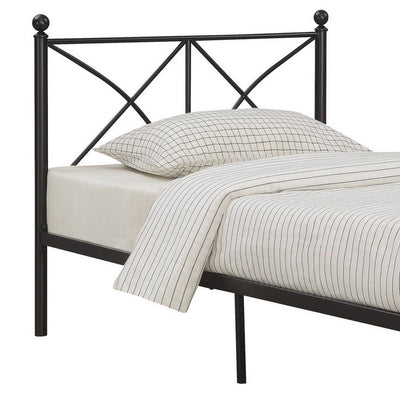 BENZARA Adam 79 Inch Metal Twin Size Bed Frame, Crossed Bars, Matte Black - BM280388