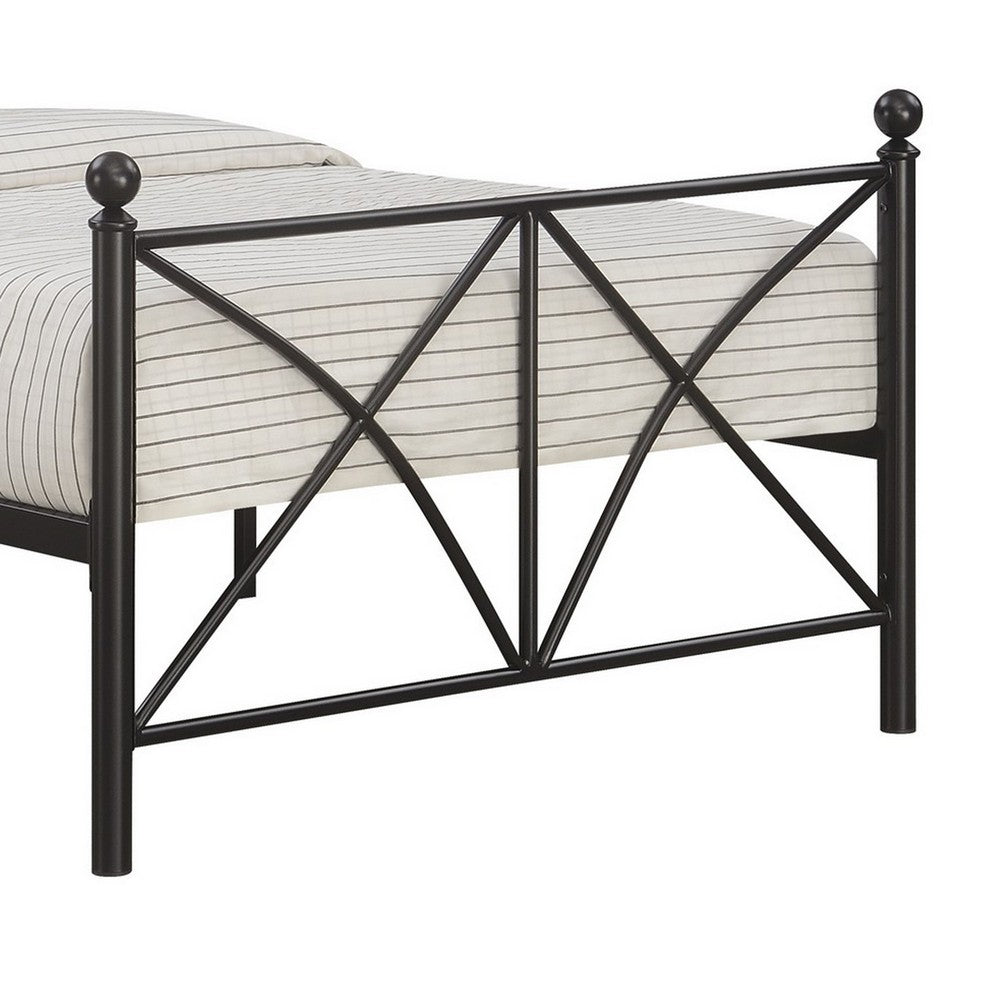 BENZARA Adam 79 Inch Metal Twin Size Bed Frame, Crossed Bars, Matte Black - BM280388