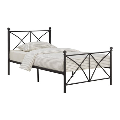 BENZARA Adam 79 Inch Metal Twin Size Bed Frame, Crossed Bars, Matte Black - BM280388