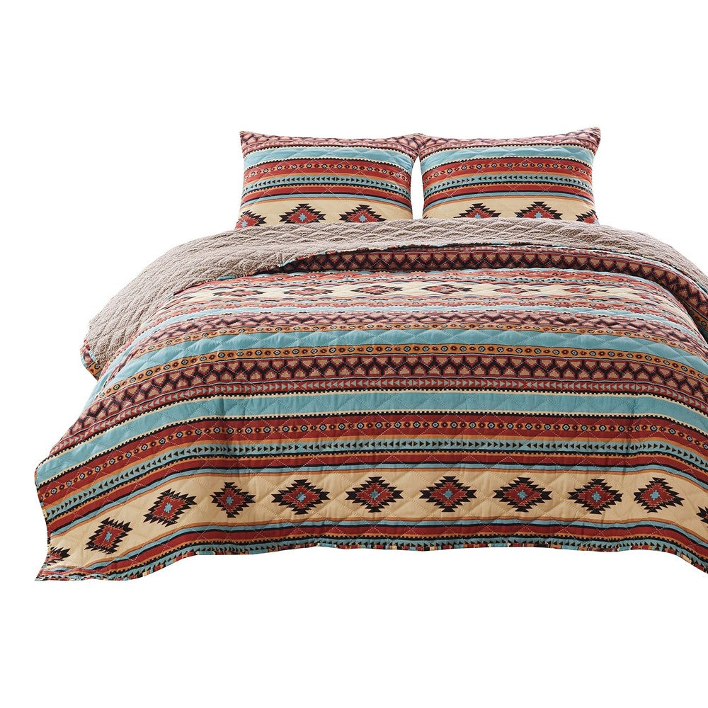 BENZARA Linda 2 Piece Twin Quilt Set, Tribal Pattern, Diamond Design, Multicolor - BM280405