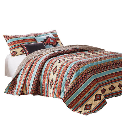 BENZARA Linda 3 Piece King Quilt Set, Tribal Pattern, Diamond Design, Multicolor - BM280407