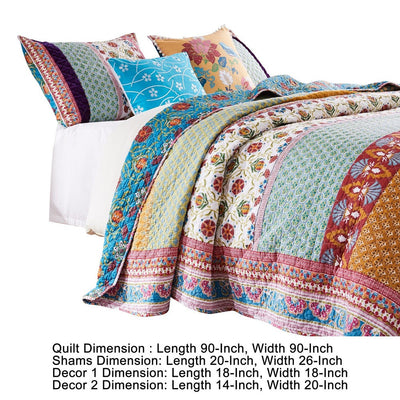 BENZARA Sama 5 Piece Reversible Full Quilt Set, Floral Print Patterns, Multicolor - BM280415