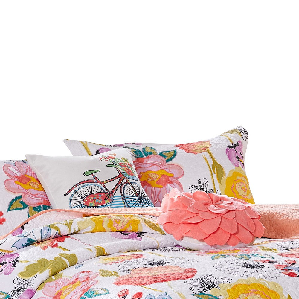 BENZARA Mavi 5 Piece Reversible Full Quilt Set, Spring Floral Print, Multicolor - BM280418