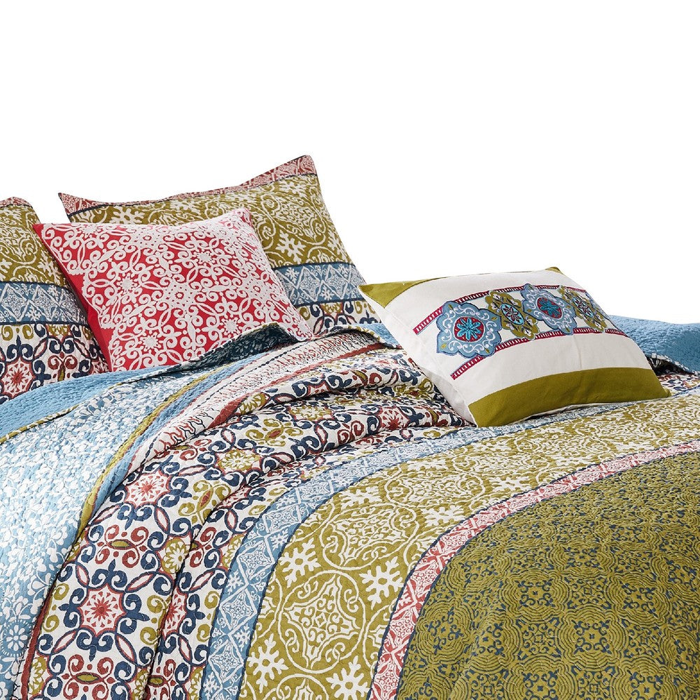 BENZARA Kaw 5 Piece Soft Cotton King Quilt Set, Mandala, Multicolor - BM280443