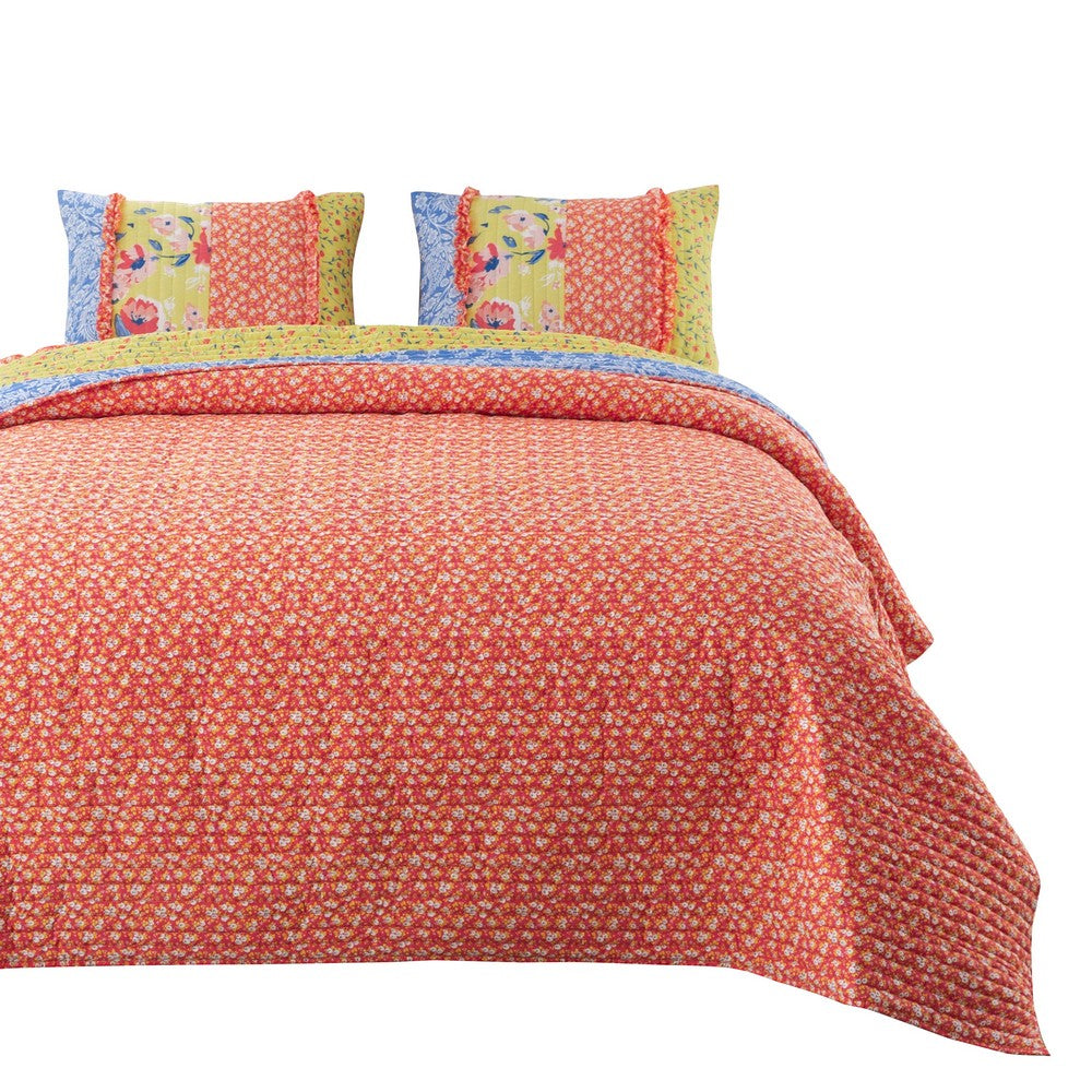 BENZARA Lio 2 Piece Microfiber Twin Quilt Set, Bohemian Floral Pattern, Multicolor - BM280444