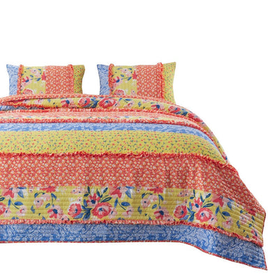 BENZARA Lio 2 Piece Microfiber Twin Quilt Set, Bohemian Floral Pattern, Multicolor - BM280444