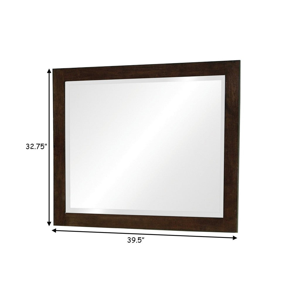 BENZARA 40 Inch Solid Wood Modern Mirror, Portrait, Framed, Cappuccino Brown - BM280469