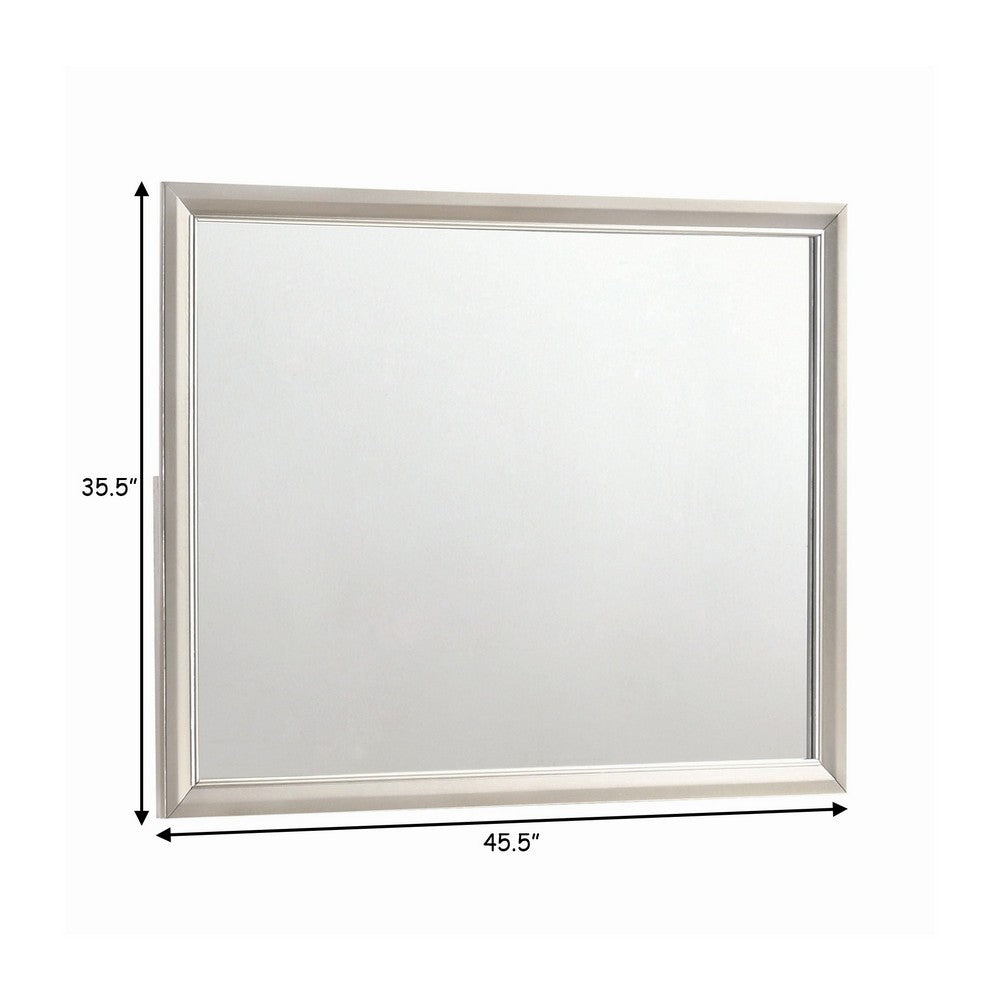 BENZARA 46 Inch Classic Wood Mirror, Beveled Edge, Landscape, Metallic Silver - BM280472