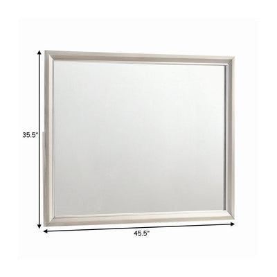 BENZARA 46 Inch Classic Wood Mirror, Beveled Edge, Landscape, Metallic Silver - BM280472