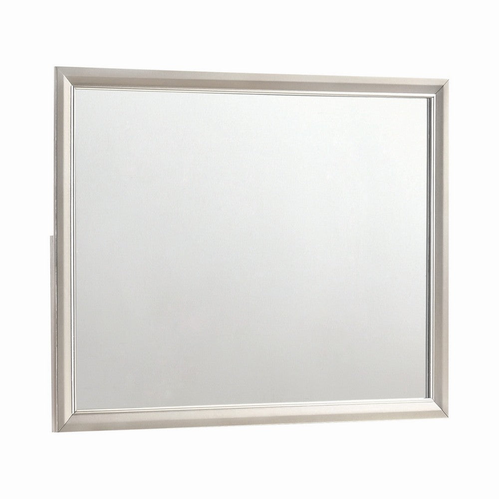 BENZARA 46 Inch Classic Wood Mirror, Beveled Edge, Landscape, Metallic Silver - BM280472