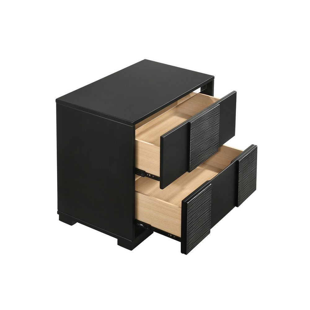 BENZARA Reza 25 Inch Modern Wood Nightstand, 2 Drawers, Textured Felt Lined, Black - BM280473