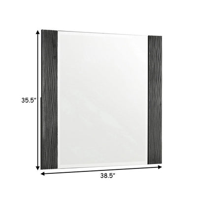 BENZARA Reza 39 Inch Modern Dresser Mirror, Beveled Edge, Linear Pattern, Black - BM280476