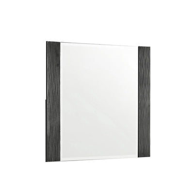 BENZARA Reza 39 Inch Modern Dresser Mirror, Beveled Edge, Linear Pattern, Black - BM280476