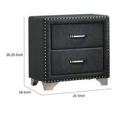 BENZARA Cale 26 Inch Modern Glam Wood Nightstand, Nailhead, Gray Velvet Upholstered - BM280485