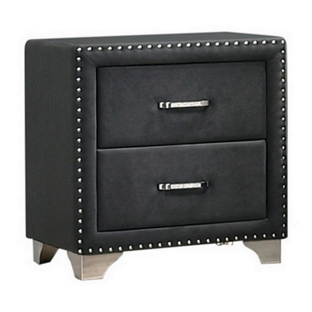 BENZARA Cale 26 Inch Modern Glam Wood Nightstand, Nailhead, Gray Velvet Upholstered - BM280485