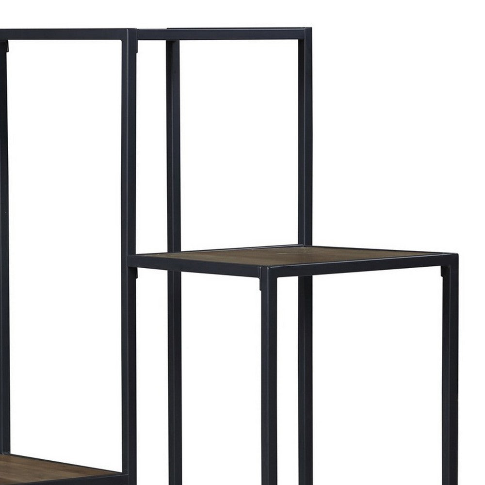 BENZARA 50 Inch 4 Tier Design Display Shelf, Metal Frame, Industrial, Brown, Black - BM280495