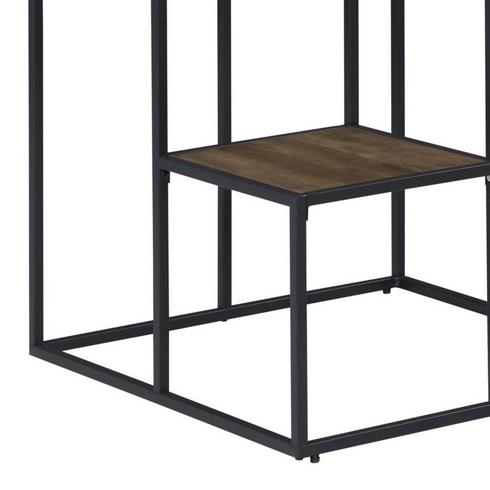 BENZARA 50 Inch 4 Tier Design Display Shelf, Metal Frame, Industrial, Brown, Black - BM280495