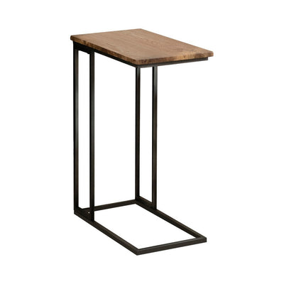 BENZARA 24 Inch Modern C Shape Side End Table, 2 USB, 1 Charging Port, Brown, Black - BM280511