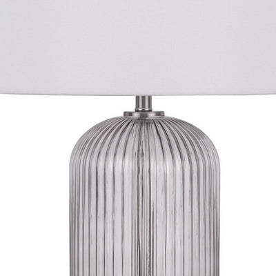 BENZARA 33 Inch Modern Table Lamp, Rounded Glass Fluted Body, Steel Stand, White - BM280514