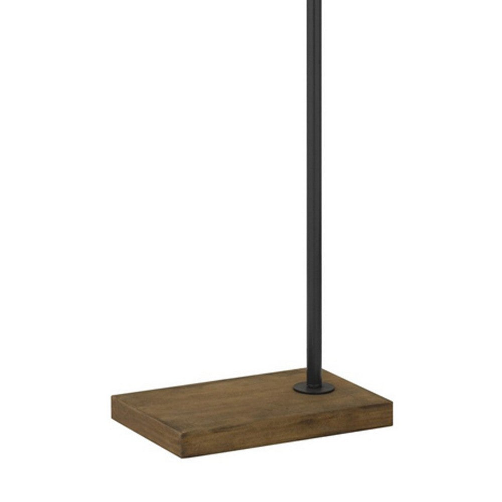 BENZARA 66 Inch Metal Floor Lamp, Adjustable Cone Shade, Wood Base, Dark Bronze - BM280515