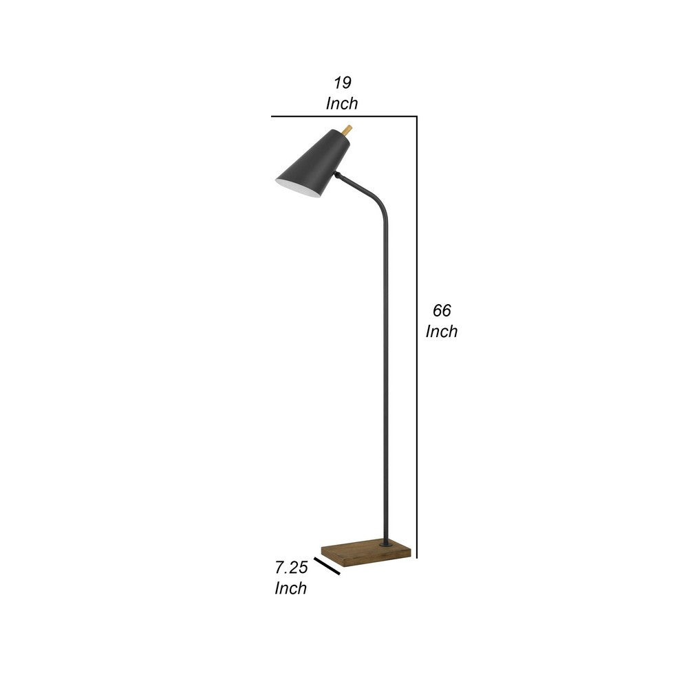 BENZARA 66 Inch Metal Floor Lamp, Adjustable Cone Shade, Wood Base, Dark Bronze - BM280515