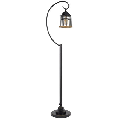 BENZARA Kim 63 Inch Modern Floor Lamp, Hanging Lantern Shade, Metal, Dark Bronze - BM280516