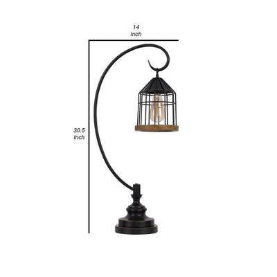 BENZARA Kim 31 Inch Modern Table Lamp, Hanging Lantern Shade, Metal, Dark Bronze - BM280517