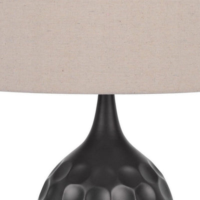 BENZARA 29 Inch Modern Table Lamp, Drum Shade, Diverted Wood Base, Dark Bronze Brown - BM280518