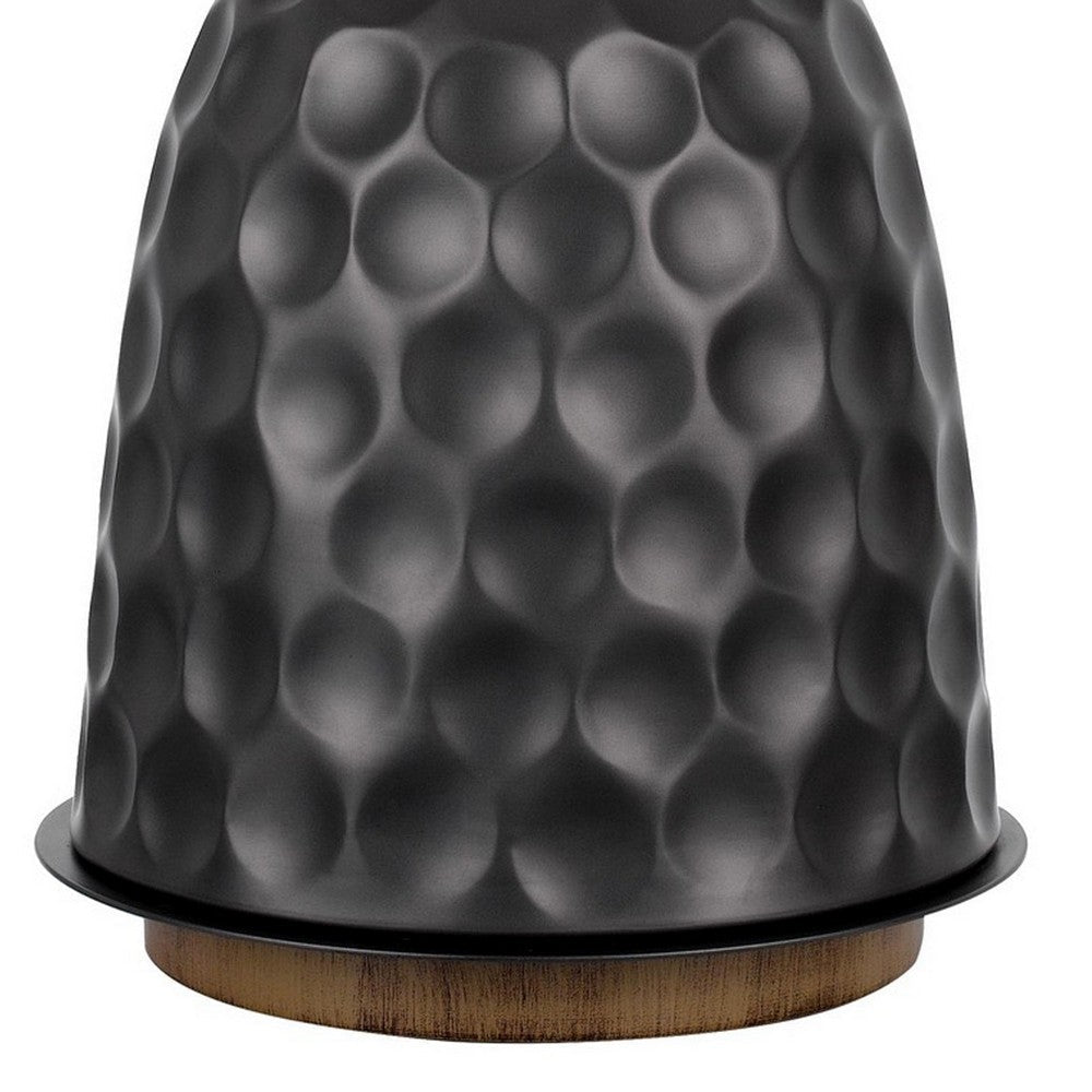 BENZARA 29 Inch Modern Table Lamp, Drum Shade, Diverted Wood Base, Dark Bronze Brown - BM280518