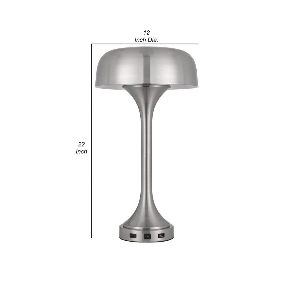 BENZARA Emma 22 Inch Modern Desk Lamp, 2 USB, 1 Type C USB Charging Port, Silver - BM280521