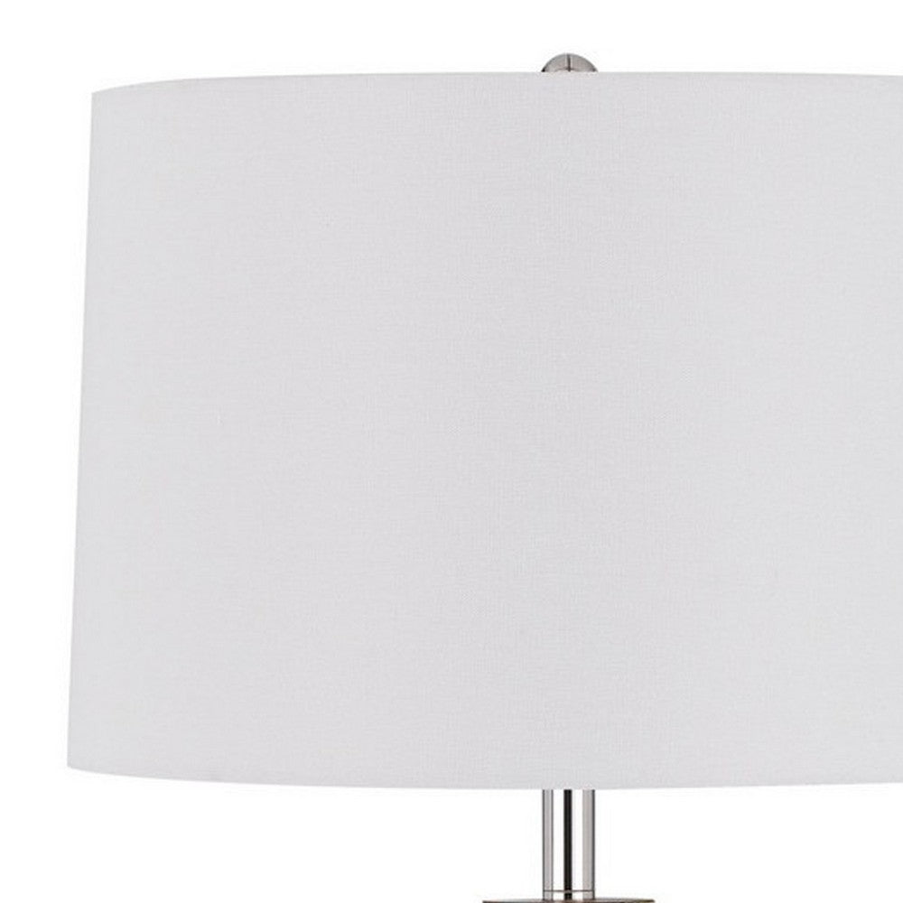 BENZARA Charlie 61 Inch Modern Floor Lamp, Drum Shade, Glossy Chrome, White, Brown - BM280523