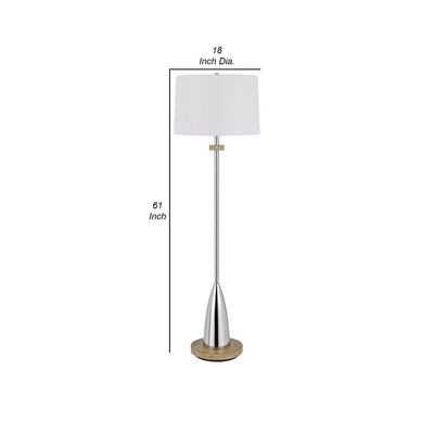 BENZARA Charlie 61 Inch Modern Floor Lamp, Drum Shade, Glossy Chrome, White, Brown - BM280523