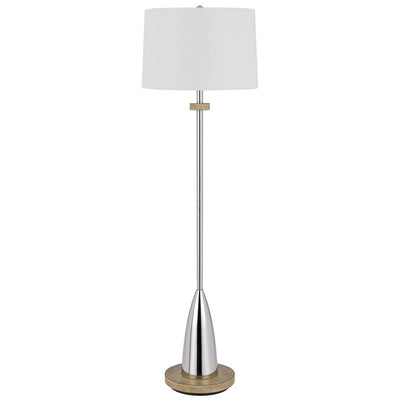 BENZARA Charlie 61 Inch Modern Floor Lamp, Drum Shade, Glossy Chrome, White, Brown - BM280523